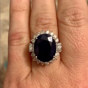 SHOW STOPPER! Sapphire and Diamond 14k White Gold